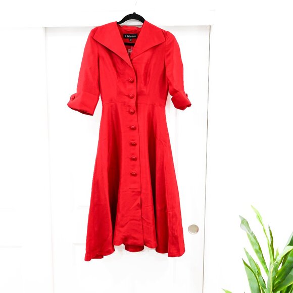 J. Petermen Size 2 Red Midi Button Down Belted 100% Silk Dress NWOT - Picture 8 of 8